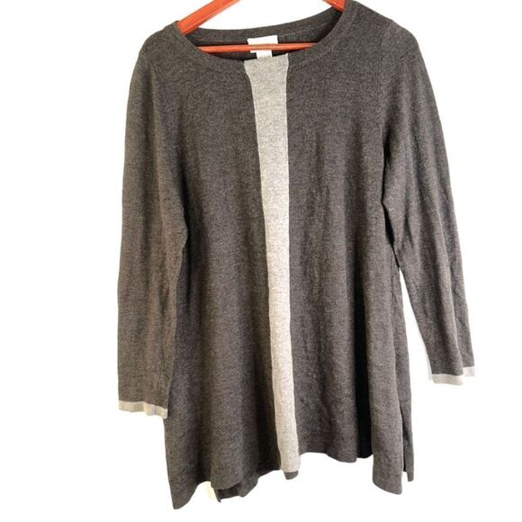 Soft Surroundings Sweaters - Soft Surroundings Womens Petite L Charcoal Gray Soft & Stretchy Striped Tunic